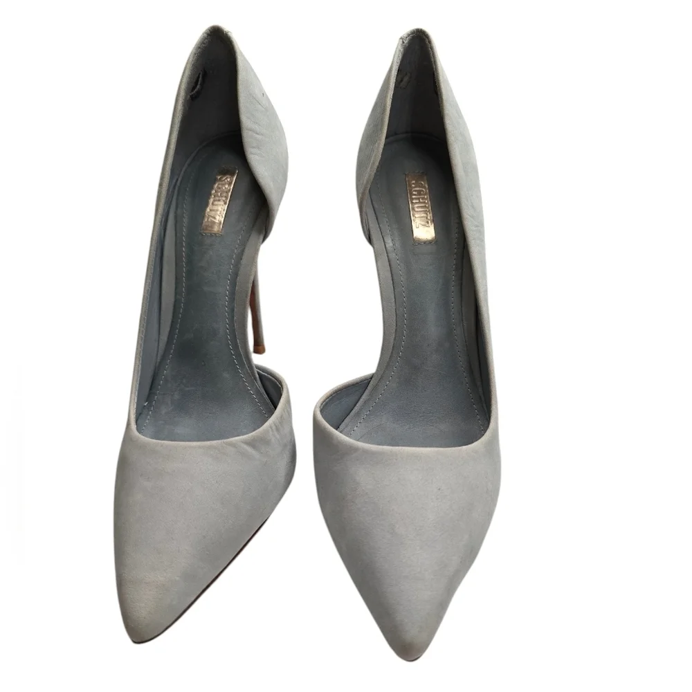 Schutz Rita D'orsay Light Blue Pointy Toe Suede High Heels 6B - Picture 2 of 9